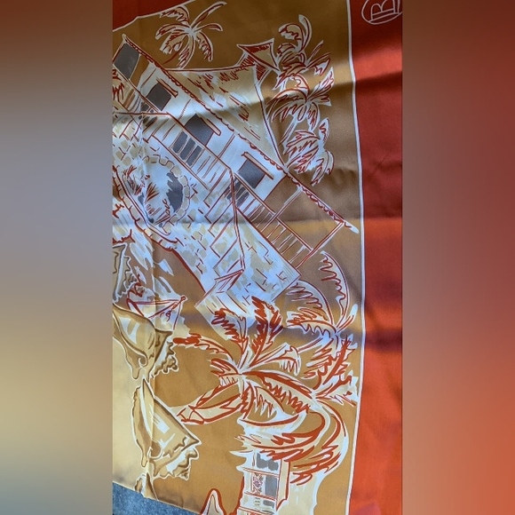 2008 100% Silk Lotty B. Mustique Orange, White and Cream Scarf - Picture 6 of 12